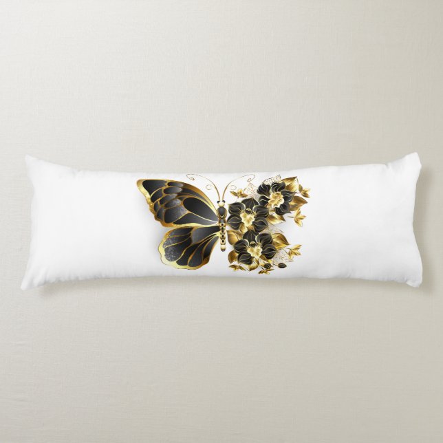 Coussins Longs Gold flower Butterfly with Black Orchid (Devant)