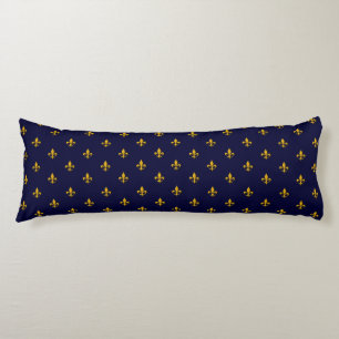 Coussins Longs Golden Fleur de Lis sur Navy Blue