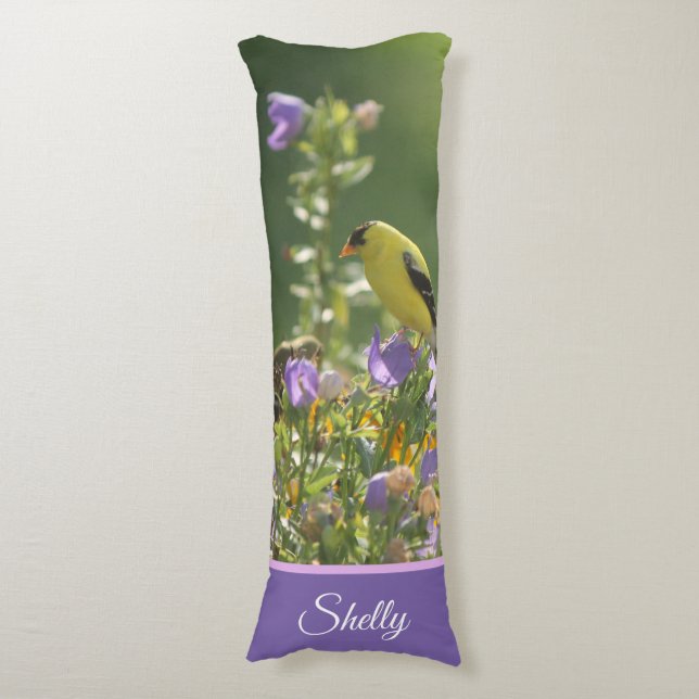 Coussins Longs Goldfinch sur Harebell Flower (Devant (Vertical))