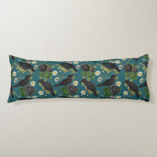 Coussins Longs Goth Crows et Roses noirs Profond Turquoise Motif