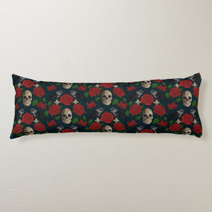 Coussins Longs Gothique foncé Grungy Rose Vins Corbeau crâne roug