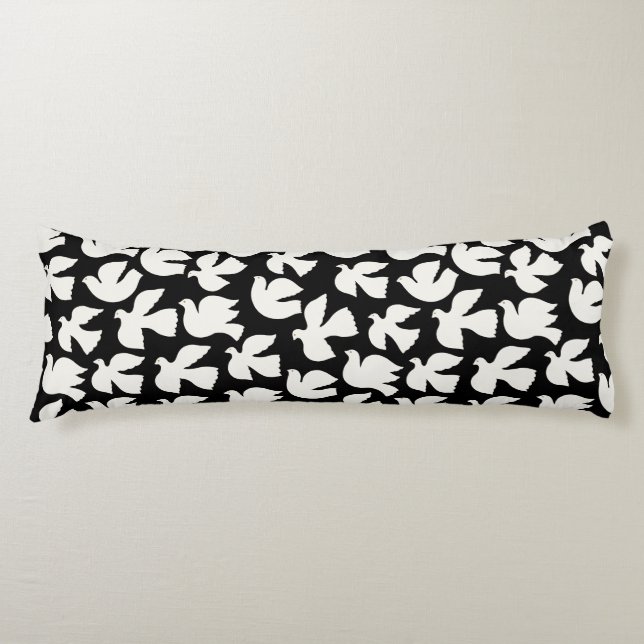 Coussins Longs Graceful white volant colombes motif graphique (Devant)