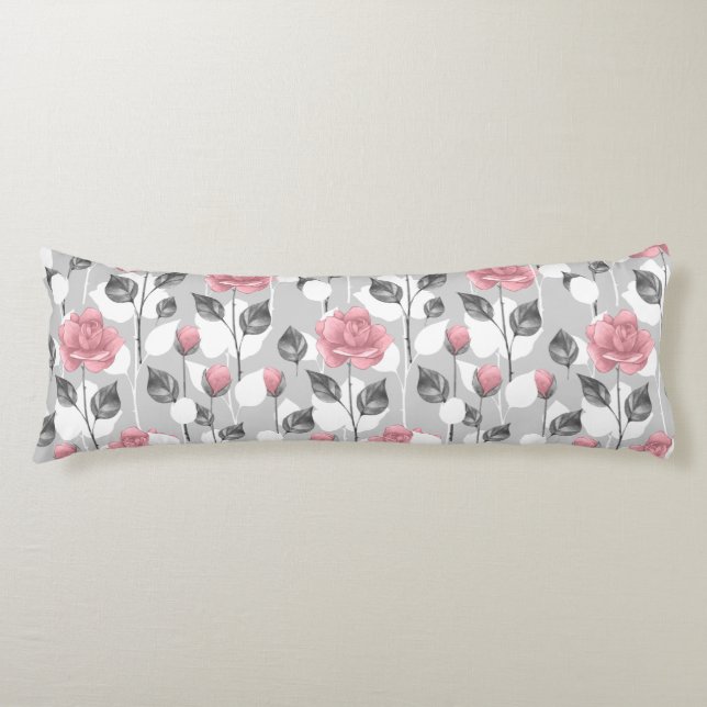 Coussins Longs Gray and pink. Floral (Devant)