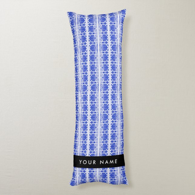 Coussins Longs Grec Fret Arabesque Bleu, Votre Nom, Personnaliser (Dos (Vertical))