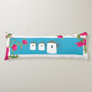 Coussins Longs Grèce Bougainvilliers Ile grecque Moulins à vent