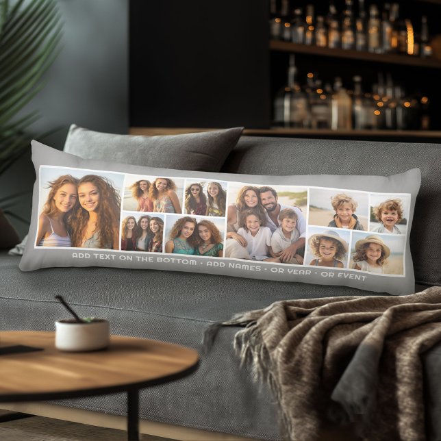 Coussins Longs Grille de collage de 10 photos - Texte personnalis (Body Pillow with Photo Collage)