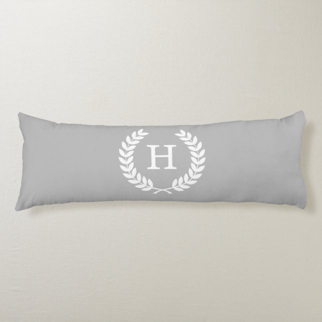 Coussins Longs Gris Blanc Blé Laurel Wreath Initial Monogramme (Devant)