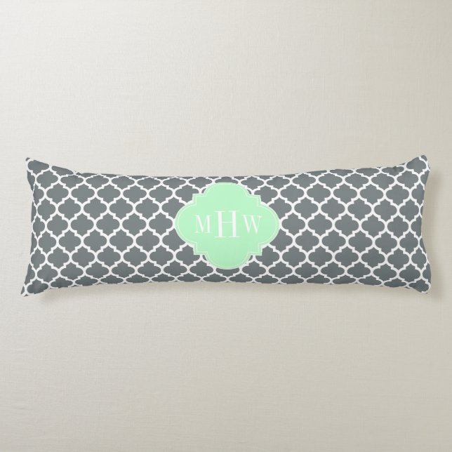 Coussins Longs Gris Charbon Blanc Marocain #5 Menthe Nom Monogram (Devant)