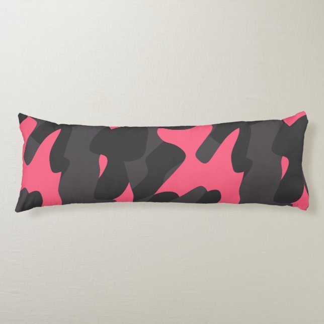 Coussins Longs Gris, Charbon et camouflage rose (Devant)