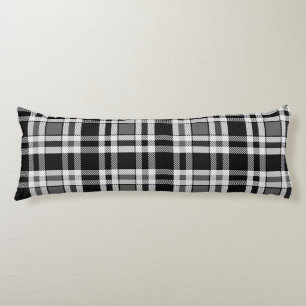 Coussins Longs Gris Noir Blanc Flanné Plaid Tartan Design