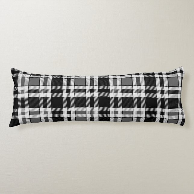 Coussins Longs Gris Noir Blanc Flanné Plaid Tartan Design (Devant)