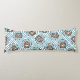 Coussins Longs Gris Tabby Chat Portrait Peinture Cute Art Origina