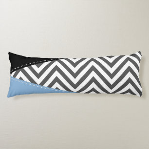 Coussins Longs Gris Zigzag, Gris Chevron, Motif Zigzag, Bleu