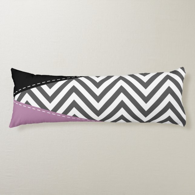 Coussins Longs Gris Zigzag, Gris Chevron, Motif Zigzag, Violet (Devant)