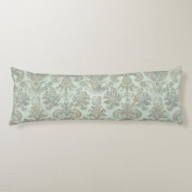 Coussins Longs Grunge Damask Canard Bleu Oeuf Sauge Vert (Devant)