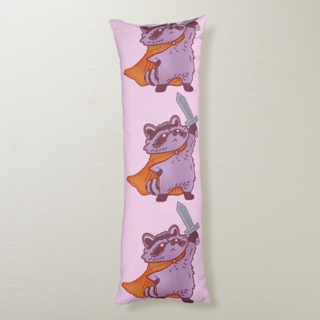 Coussins Longs Guerrier Raton Laveur Fantastique Mignon avec Épée (Dos (Vertical))
