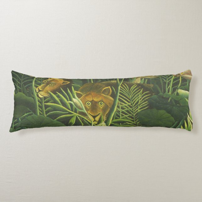 Coussins Longs Henri Rousseau Jungle Tropical Lion Impression Vin (Devant)