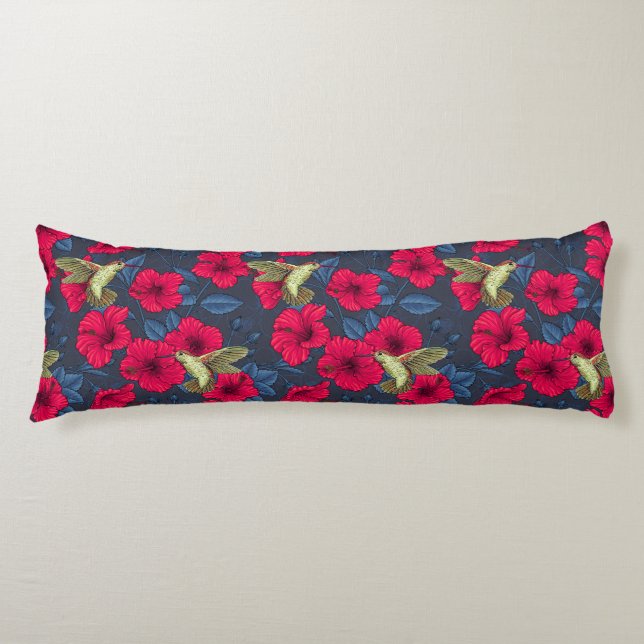 Coussins Longs Hibiscus Botanique Vintage et Colibri (Devant)