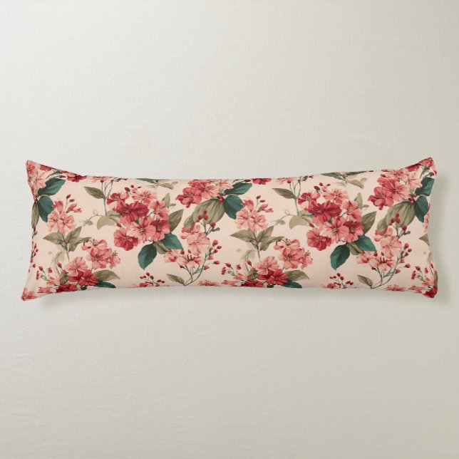 Coussins Longs Hibiscus Floral Rose sur Rouge  (Devant)