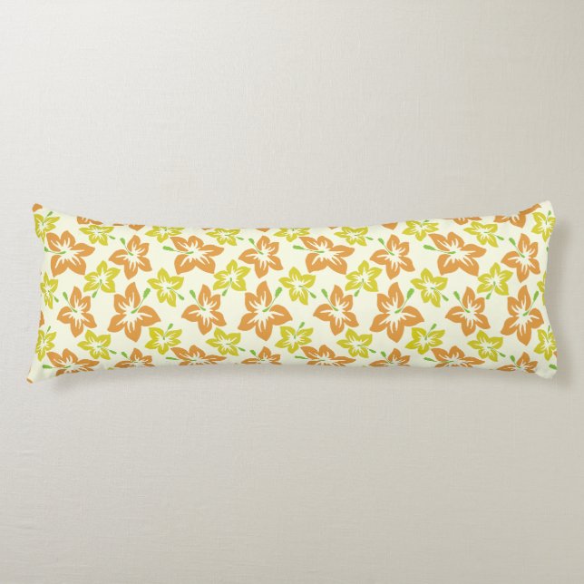 Coussins Longs Hibiscus Jaune, Hibiscus Orange, Modèle Floral (Devant)