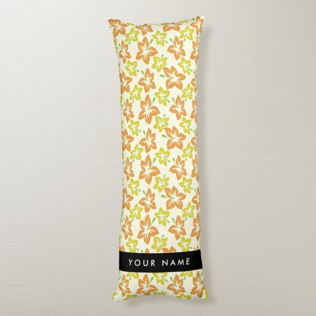 Coussins Longs Hibiscus Jaune, Hibiscus Orange, Votre Nom (Dos (Vertical))