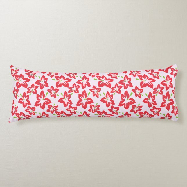 Coussins Longs Hibiscus rouge, fleurs rouges, motif de fleurs (Devant)