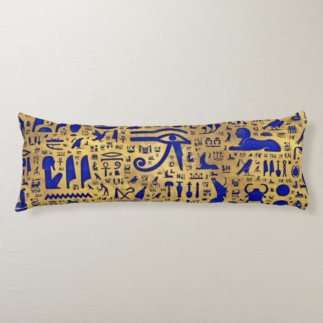 Coussins Longs Hiéroglyphe égyptien Lapis Lazuli et Gold (Devant)