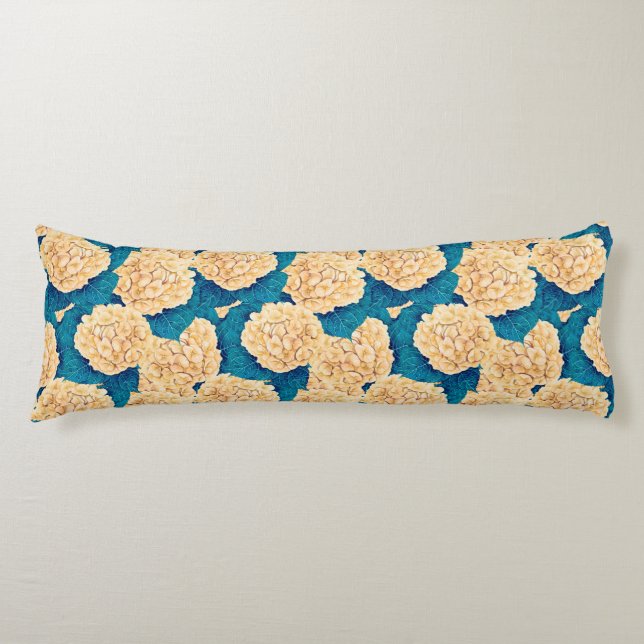 Coussins Longs Hydrangea aquarelle motif, jaune et bleu (Devant)