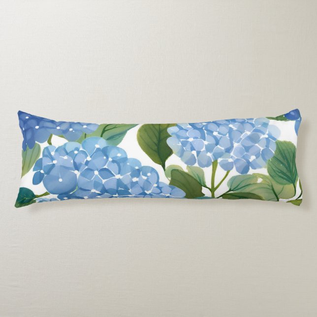 Coussins Longs Hydrangea Bleue Fleurie Aquarelle Côtière (Devant)