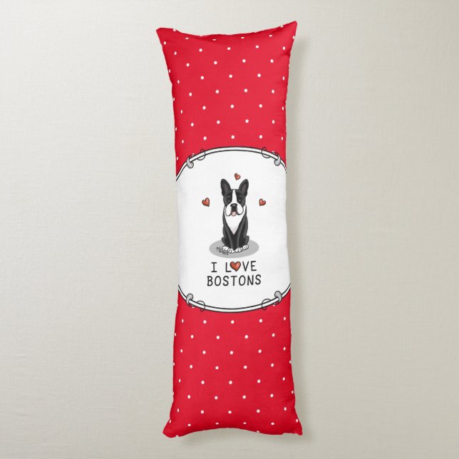 Coussins Longs I Love Bostons Boston Terriers (noir et blanc) (Dos (Vertical))