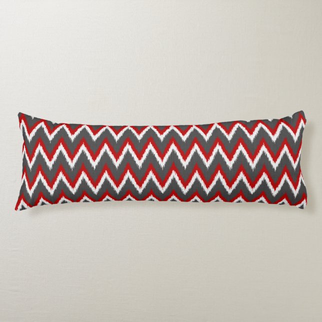 Coussins Longs Ikat Chevron Stripes - Rouge, Blanc et Gris / Gris (Devant)