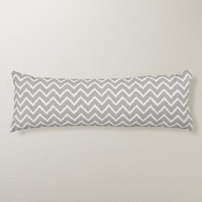 Coussins Longs Ikat Chevrons - gris argent et blanc (Devant)