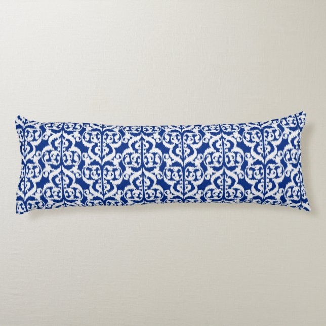 Coussins Longs Ikat Damassé mauresque - bleu cobalt et blanc (Dos)