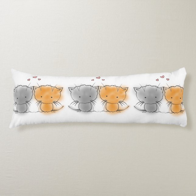 Coussins Longs Illustration de chatons mignons orange et gris (Devant)