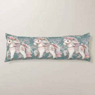 Coussins Longs Illustration de cheval de fantaisie au pastel flor