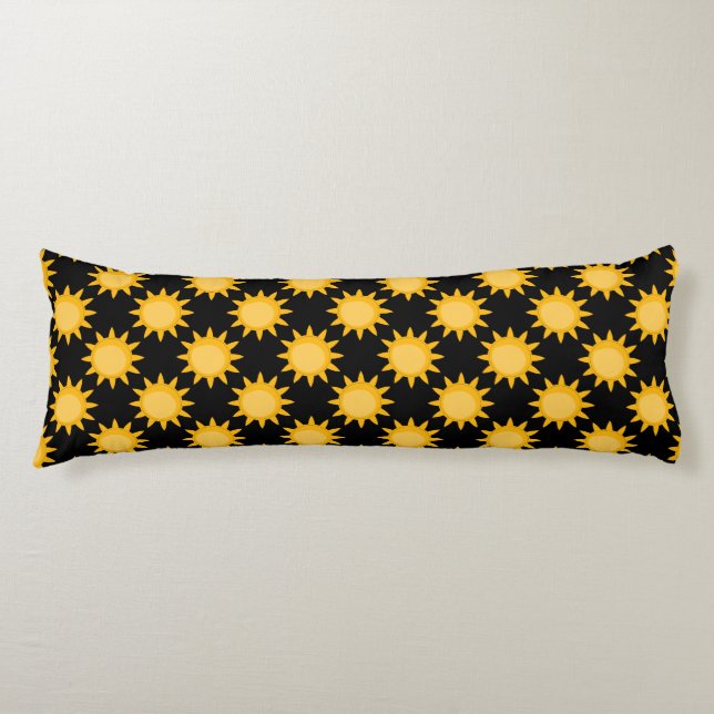 Coussins Longs Illustration de soleil brillant sur fond noir moti (Devant)