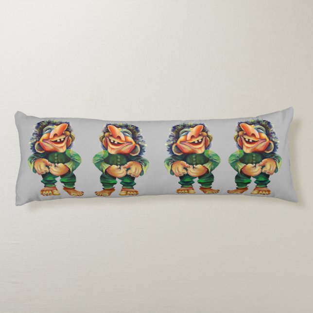 Coussins Longs Illustration de troll drôle scandinave aquarelle (Dos)
