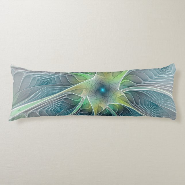 Coussins Longs Imaginaire fleuri Moderne Bleu Vert Fractal Fleur (Devant)