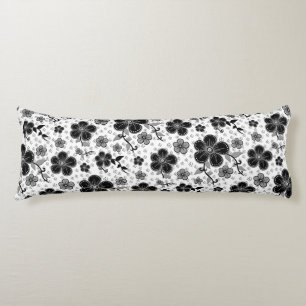 Coussins Longs Impression florale noir et blanc