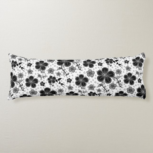 Coussins Longs Impression florale noir et blanc (Devant)