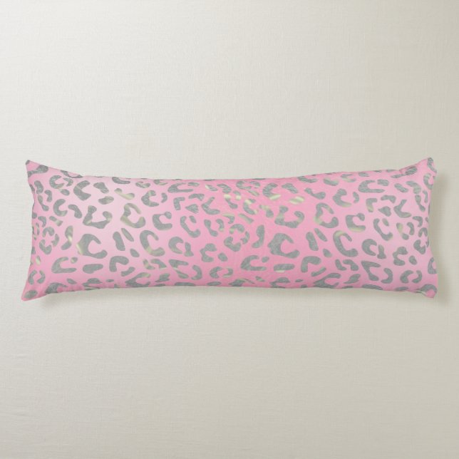 Coussins Longs Imprimé léopard argent rose pastel (Devant)