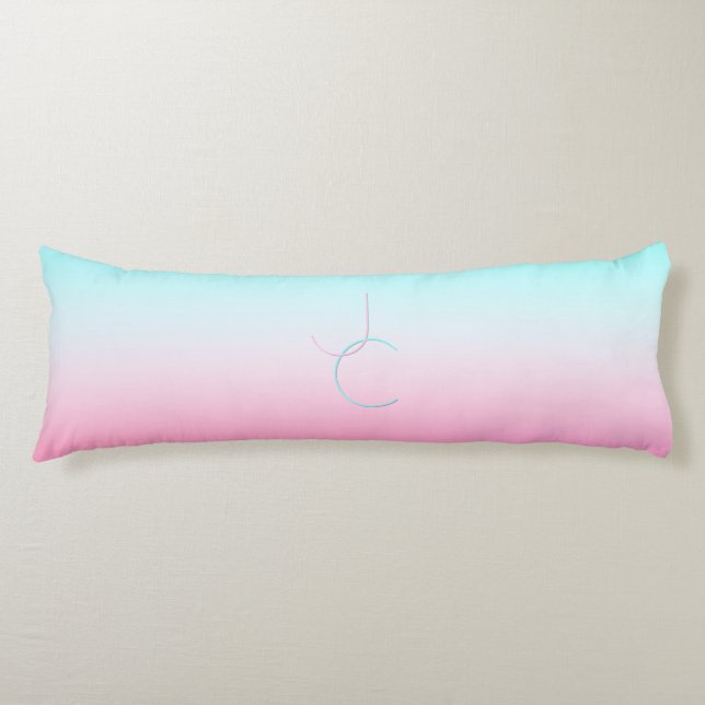 Coussins Longs Initiales 2 superposées Modernes | Turquoise Rose (Devant)