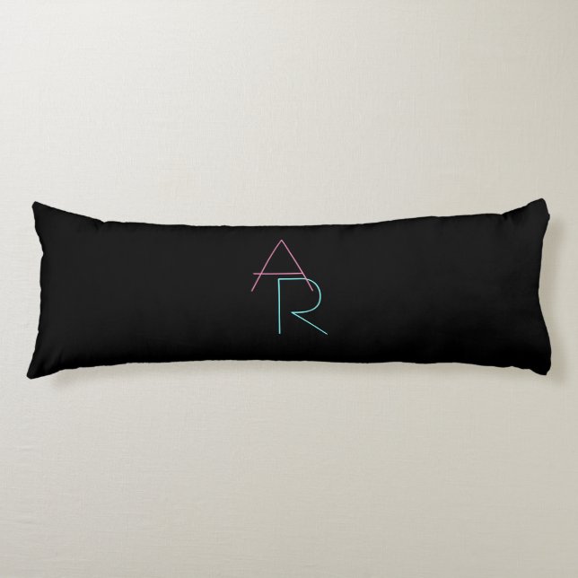 Coussins Longs Initiales superposées modernes | Rose Turquoise No (Devant)