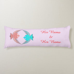 Coussins Longs Inséparables roses et bleus mignons