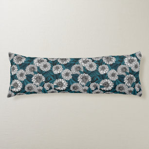 Coussins Longs Jardin blanc Dahlia / feuilles bleus 2