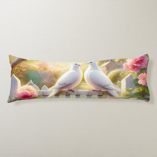 Coussins Longs Jardin de cottage aux colombes blanches (Devant)