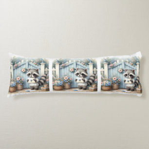 Coussins Longs Jardin de lettres du raton laveur pastel