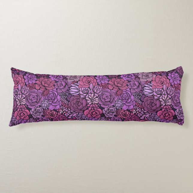 Coussins Longs Jardin succulent en rose et violet (Devant)