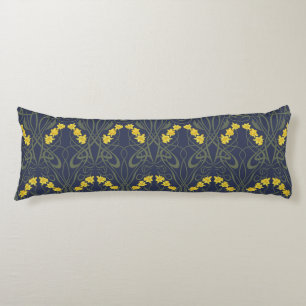 Coussins Longs Jaune Art Nouveau Jonquilles et Tiges Bleues