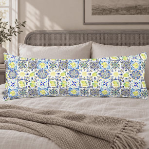 Coussins Longs Jaune Bleu Méditerranéen Citron Sicilien d'Été